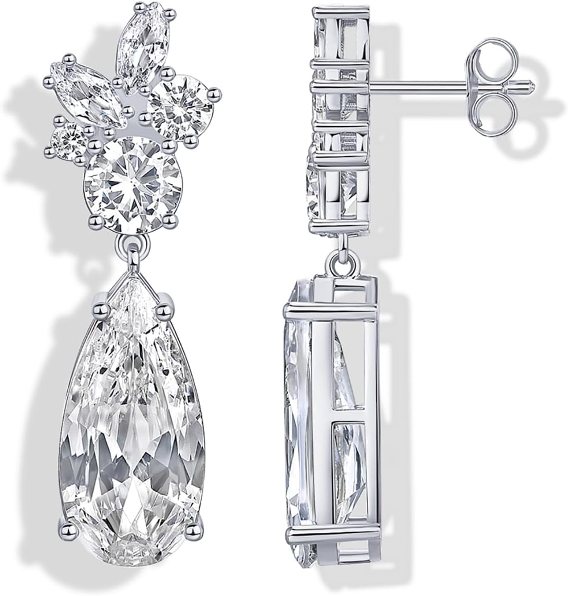 PAVOI 14K Gold Plated Cubic Zirconia Dangle Earrings for Women - Crystal Long Linear Bridal Drop Earrings - Cluster CZ Pearl Simulated Diamond Drop Dangle Wedding Jewelry for Brides & Bridesmaid