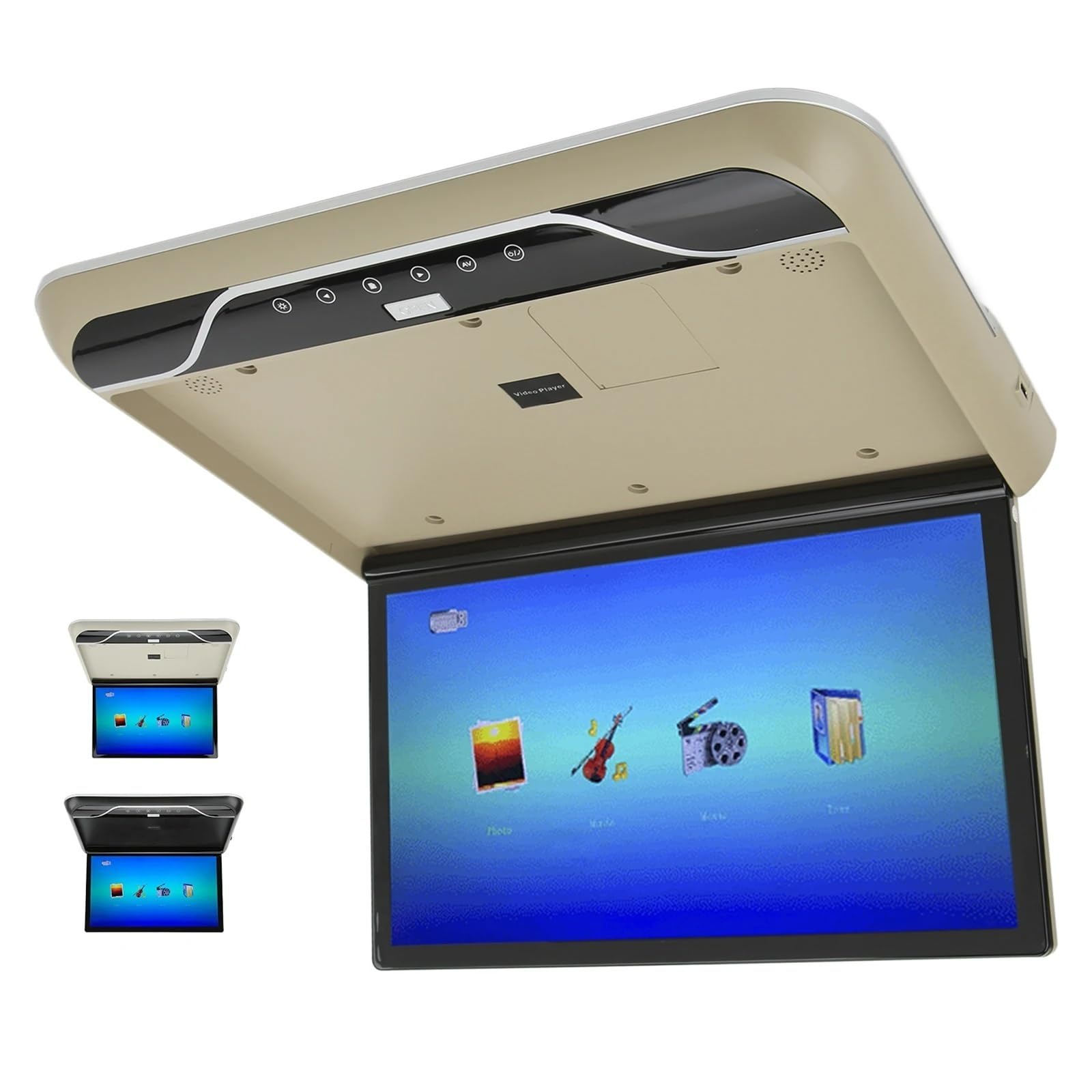 19inch Car Roofmount LCD Monitor Flip Down Touch Control Atmosphere Light USB Input(Black)