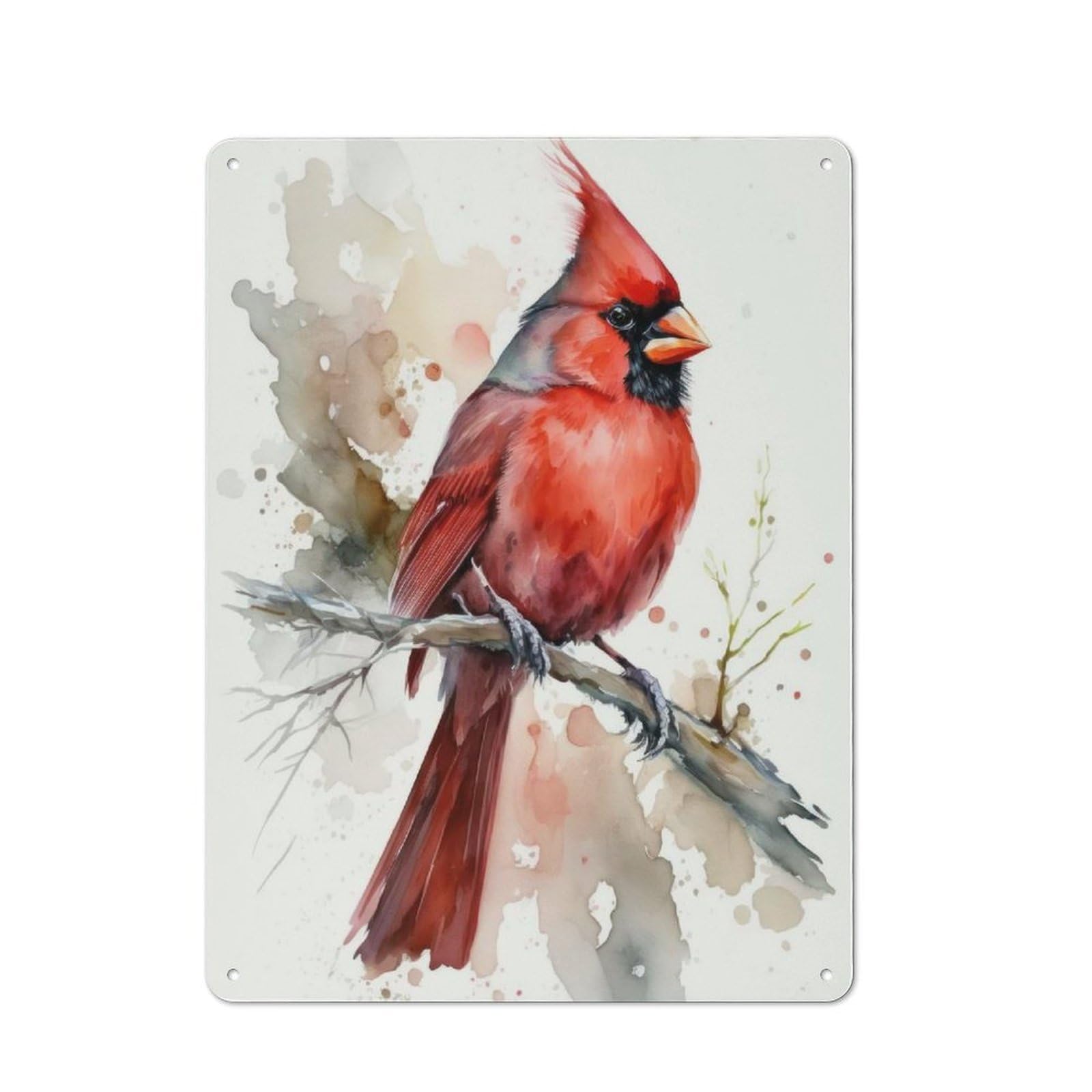 For Hobby Room Or Studio, Watercolor Cardinal Bird Retro-style Tin Sign 40x30cm, for Room Styling Across Hobby Rooms And Studios