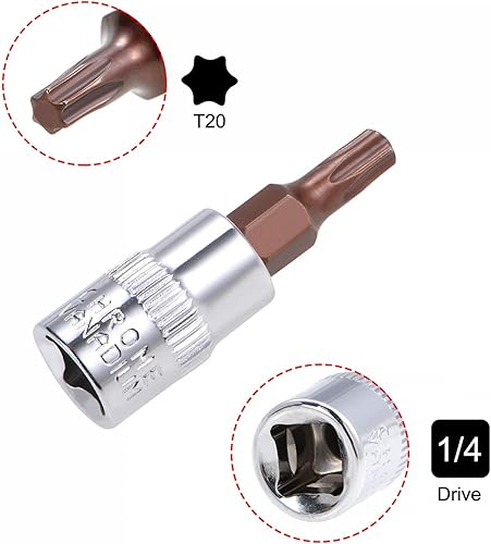 Miniatura 4 de uxcell Juego de 4 llaves de vaso Torx T20 y T25 de 14 de pulgada, puntas de acero S2, enchufes CR-V de 1.496 in de longitud (solo para uso manual)