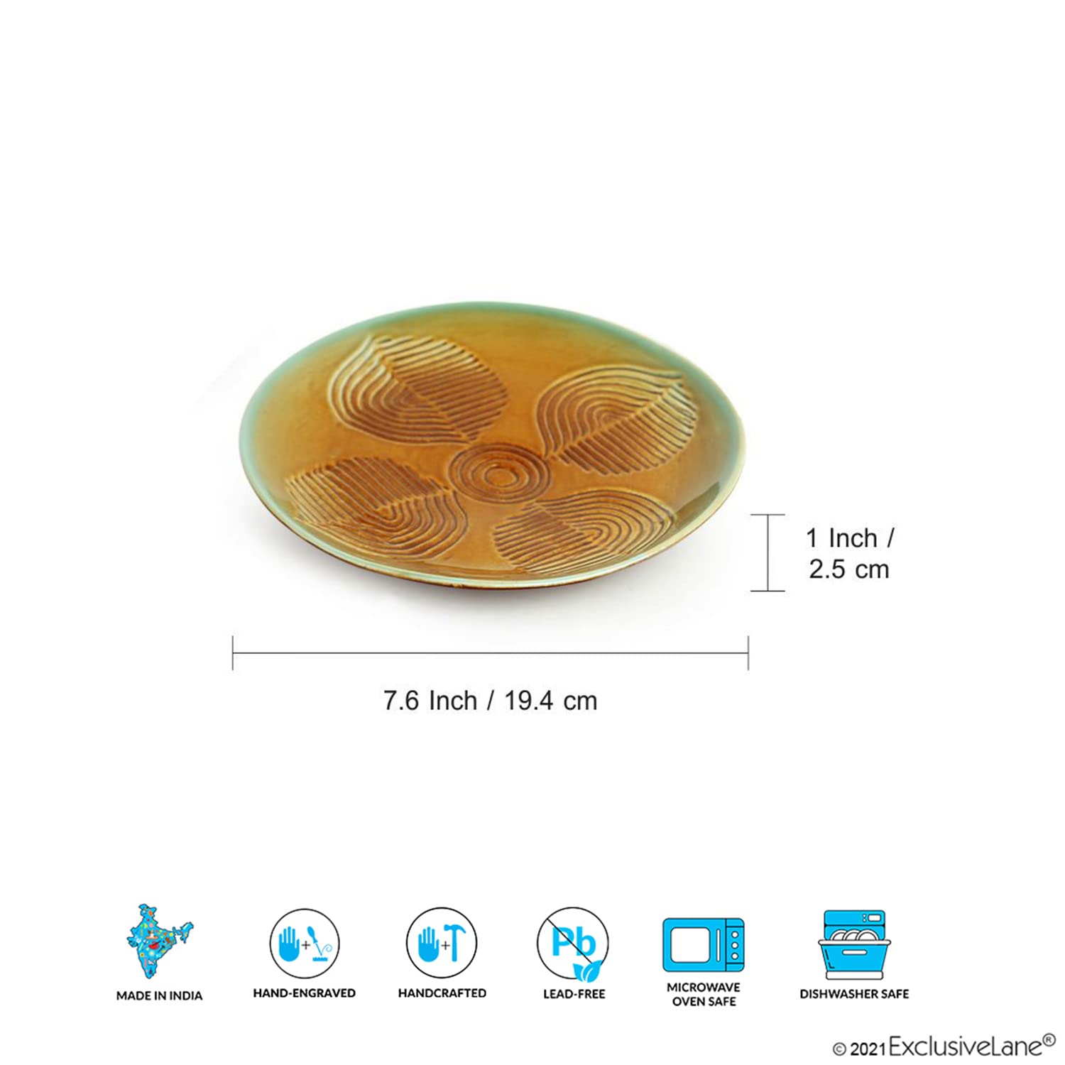 ExclusiveLane 'Peacock Boulevard' Hand-Engraved Small Ceramic Plates Ceramic Quarter Plates Side Plates (Set of 6, Dishwasher & Microwave Safe) - Ceramic Plate Snacks Plates Pasta Plates Dinnerware - Image 3 thumbnail