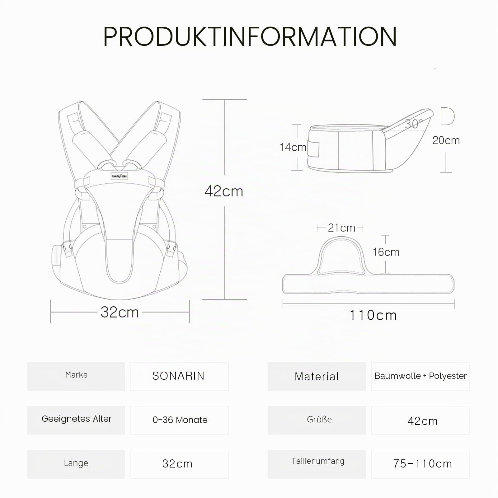 SONARIN Atmungsaktive Einfache Babytrage Hüftsitz,Multifunktionale Babytragetasche Baby Hüftsitz Kindertrage Ergonomische Baby Tragesystem Bauchtrage Rückentrage für 0-36 Monate(Blau)