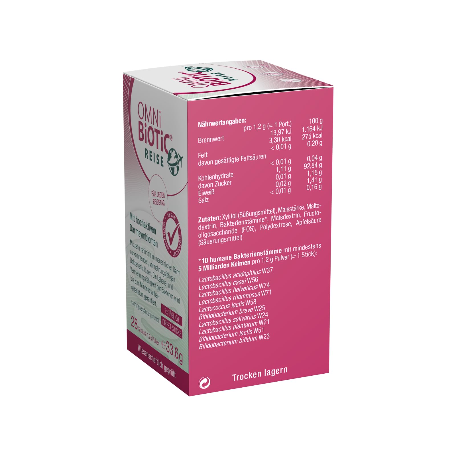 OMNi BiOTiC REISE Direkt-Sticks | Reiselust statt Urlaubsfrust | Praktischer Stick, der direkt auf der Zunge zergeht | 28 Portionen | 10 Bakterienstämme | Vegan | Glutenfrei | Zur täglichen Anwendung