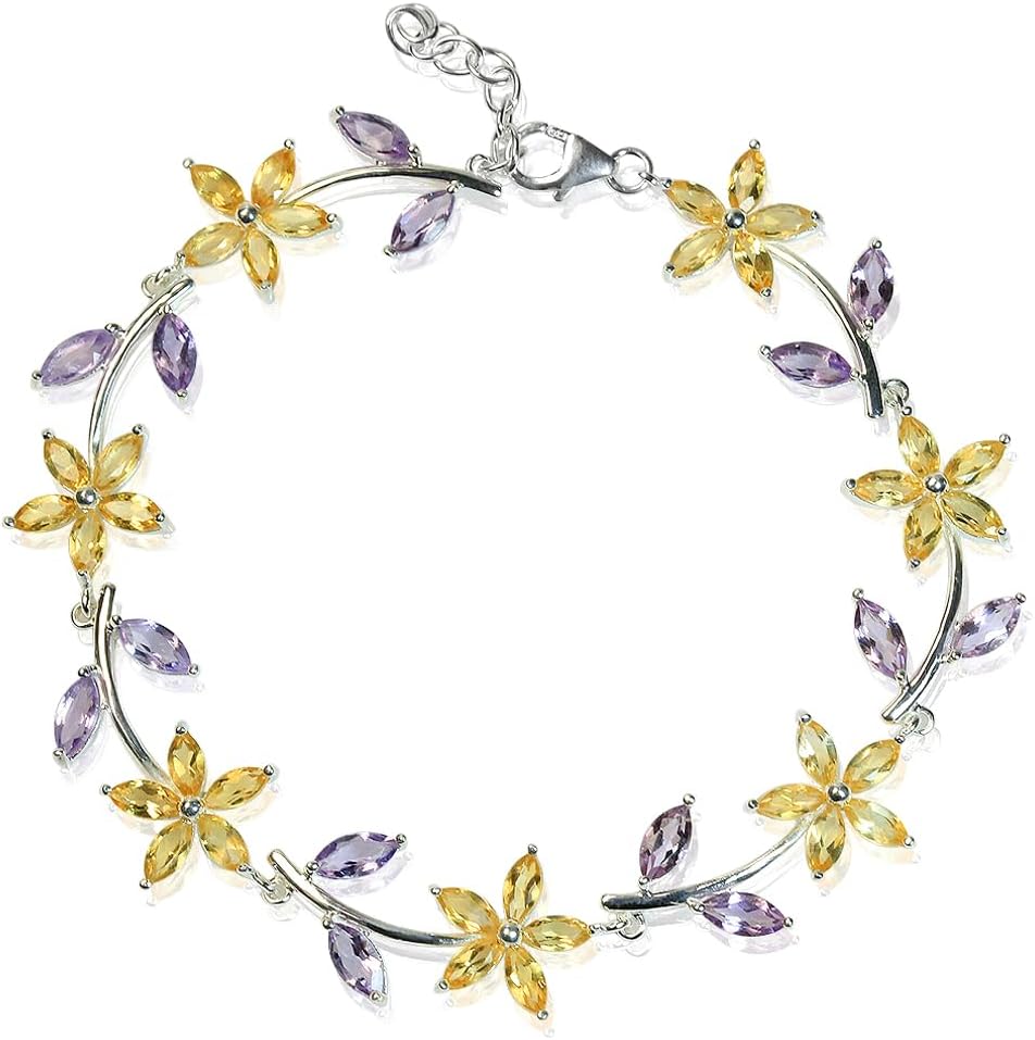 Silvershake White Gold Plated 925 Sterling Silver Flower Leaf 7 to 8 Inch Adjustable Bracelet