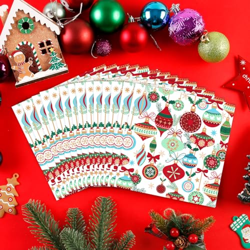 Quera 50 Pack Christmas Cocktail Napkins Disposable Vintage Lamp Ball Pine Branch Paper Napkins Winter Dinner Hand Napkin for Christmas Winter Holiday Party Supplies, 6.5 x 6.5 Inch – Image 4
