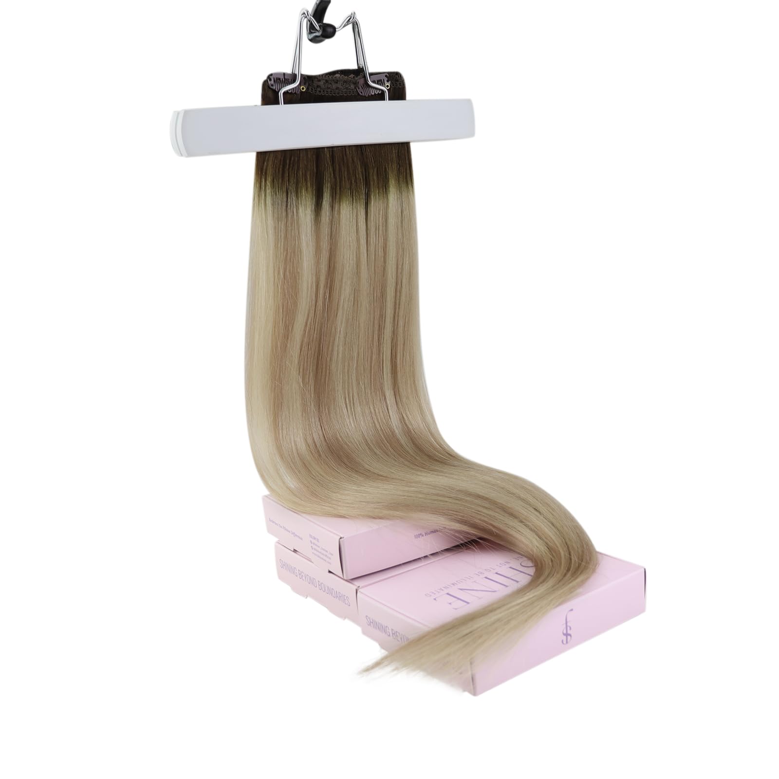 Fshine Clip Reale Dei Capelli Umani Di Nelle Estensioni Dei Capelli Brown Fading a Cenere Bionda E Platino Bionda Diritta Reale Dei Capelli Umanii 60cm 120g 7pcs