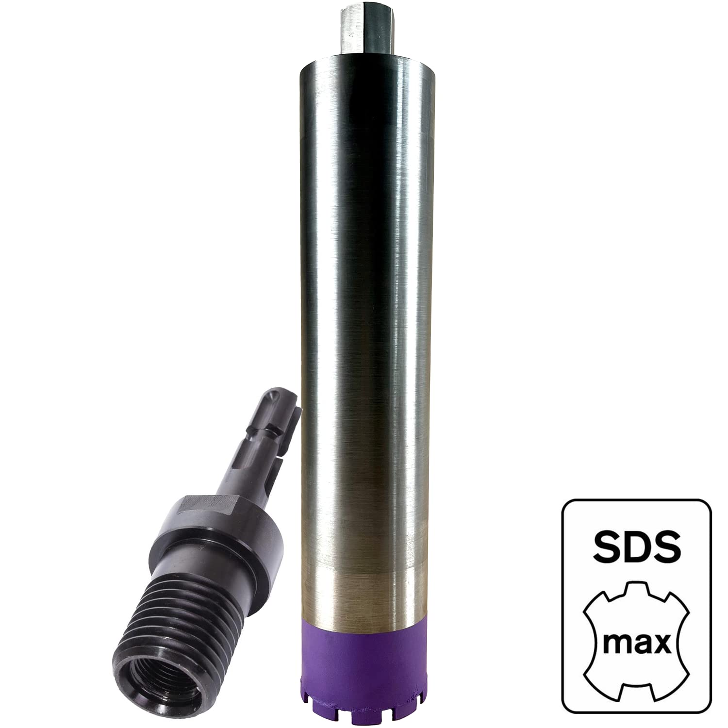 Diamantbohrkrone 1 1/4 Zoll Aufnahme, Nutzlänge 400mm, Dosenbohrer für Beton | Ø 62mm & SDS Max Adapter
