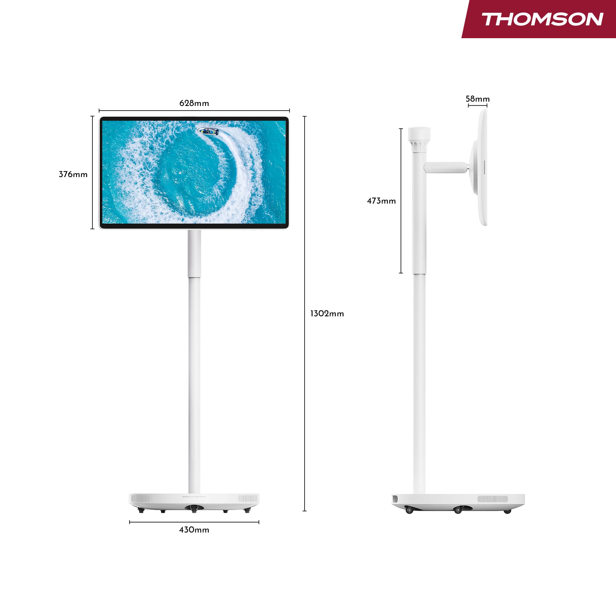 Primer plano de la pantalla táctil y el altavoz integrado del THOMSON Go Plus Pro.