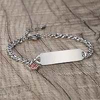 Vista 2 de LinnaLove Pulsera de alerta médica simple para mujer, pulseras de identificación de cadena de corte brillante con grabado
