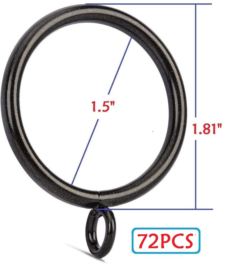 JushengXMX 72 Pcs Dark Coffee 1.5-Inch Inner Diameter Metal Curtain Rings with Eyelets,Fits Up to 1 1/4-Inch Rod