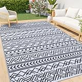 smiry Outdoor Teppich Wetterfest 120 x 180 cm, Modern UV-beständig Geometrisches für Terrasse Balkon Garten Wohnzimmer, Schwarz & Weiß