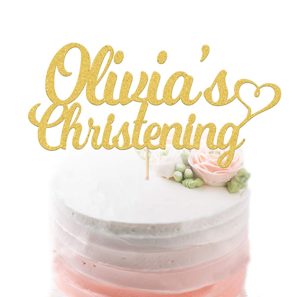Personalised Christening Cake Topper | Christening Cake Decorations | Personalised with Name, Baptism Baby Name, Christening Name | First Communion | Double Sided Glitter Hand Finished in UK(Gold)