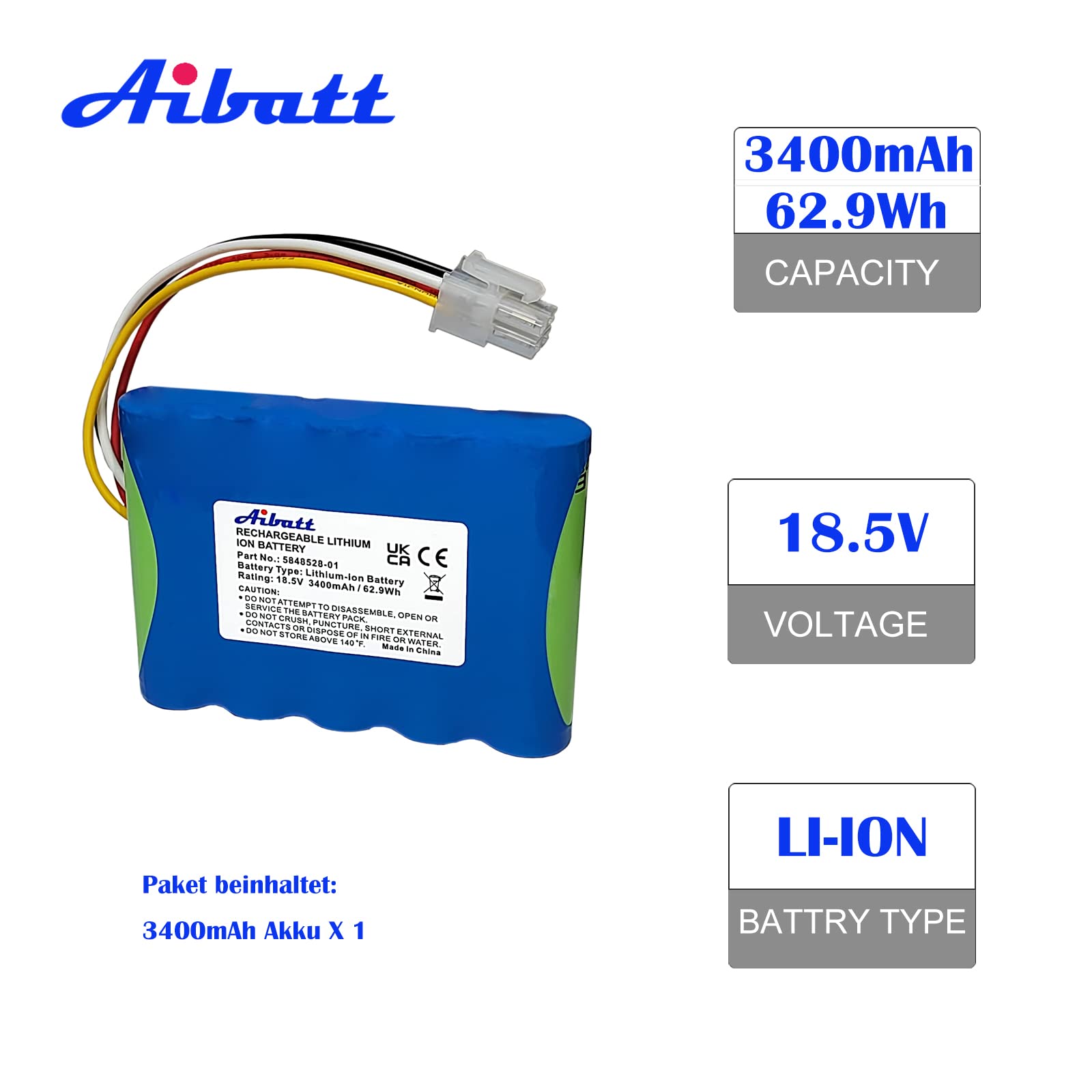 Batterie 3400mAh,pour Husqvarna Automower 310,315,315X,Aussi pour Gardena Sileno R100Li, R130Li, R160Li,Sileno+,Compatible avec 584 82 28-01,584 82 28-02,584 85 28-01,589 58 62-01 Batterie