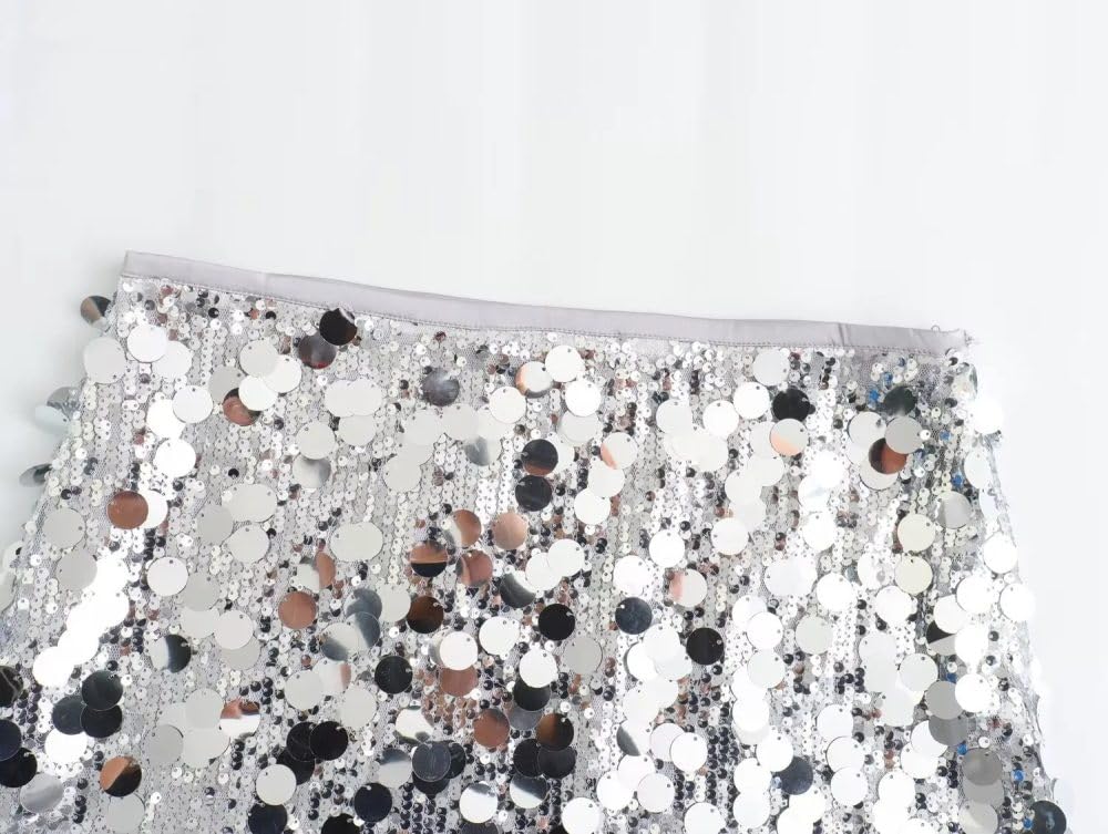 SWEPER Falda Corta De Mujer - Falda De Fiesta con Lentejuelas Brillantes para Mujer, Minifalda con Cremallera A La Cadera para Mujer, Cintura Alta, Club Nocturno, Primavera