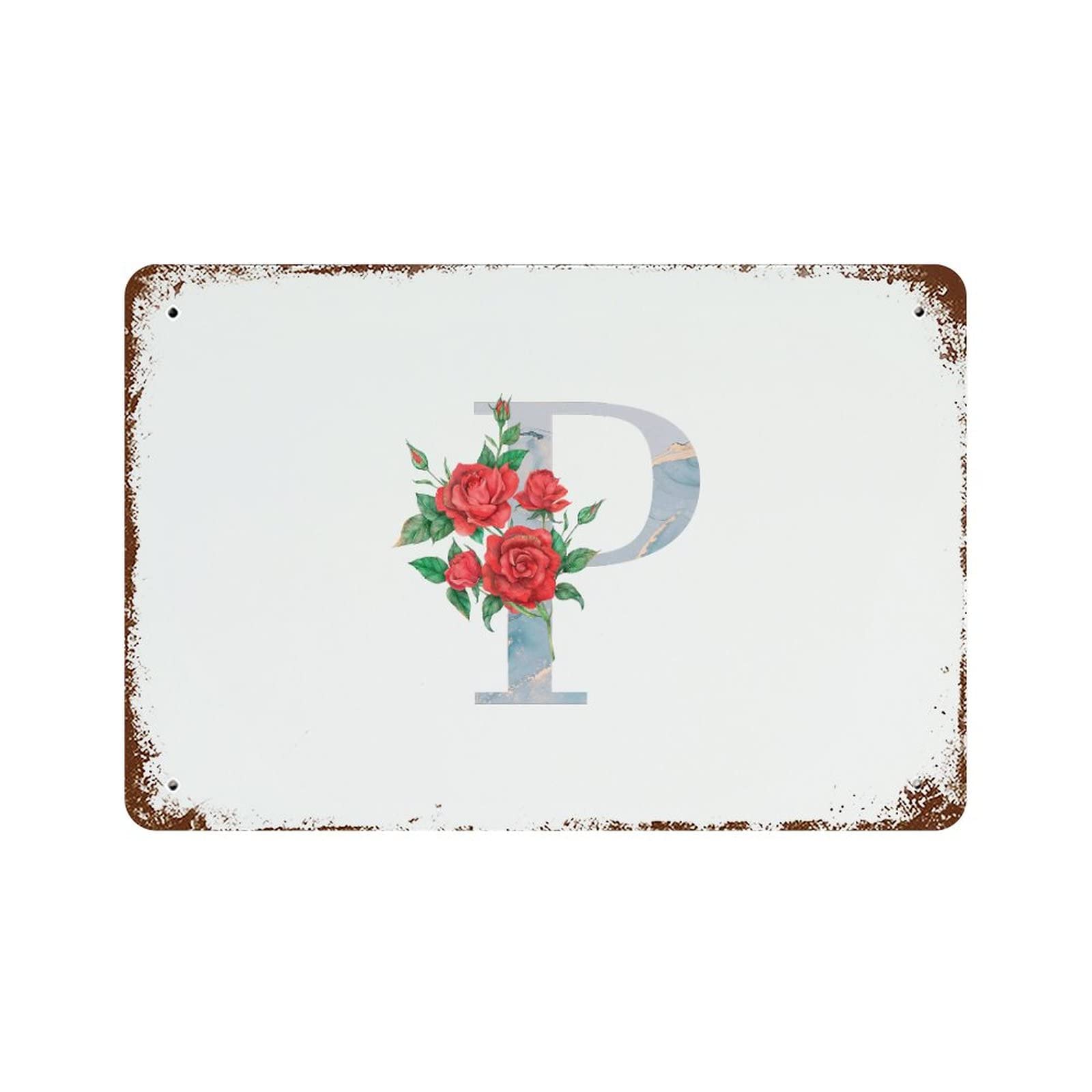 Panneau de rue vintage avec lettre monogramme rouge floral pour décoration maison