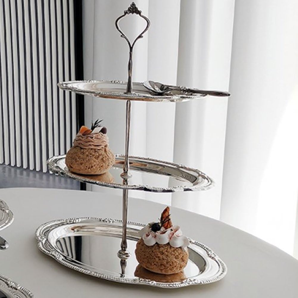 Soporte para Cupcakes De 3 Niveles, Bandeja De Acero Inoxidable con Relieve Vintage para Postres, Ideal para Fiestas De Té, Bodas Y Cumpleaños.