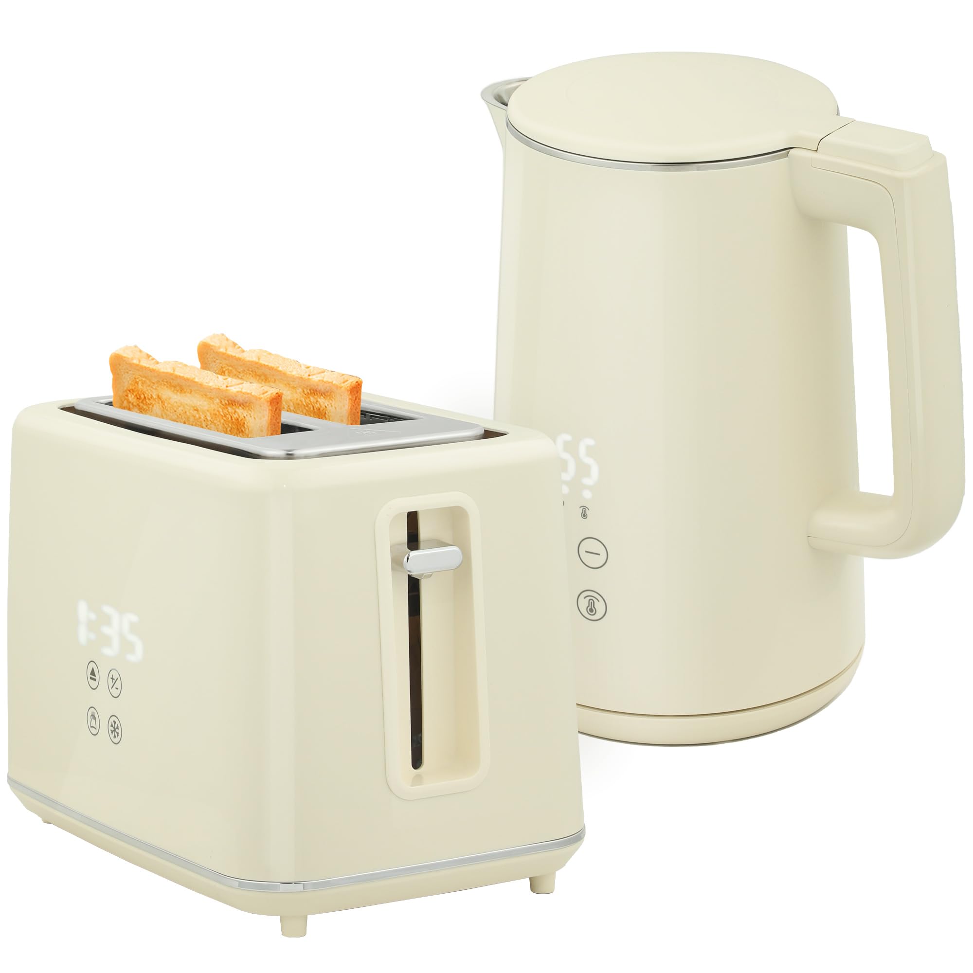 HOMCOM 1.5L 3000W Fast Boil Electric Kettle and 2 Slice Toaster Set - Beige, White