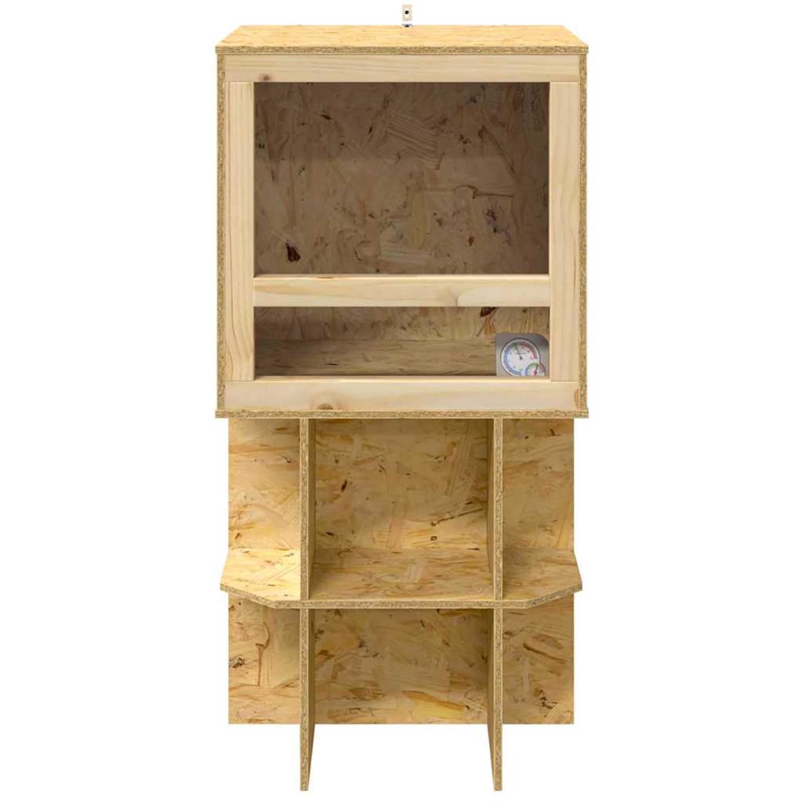 Terrario OSB Rustico per Rettili Roditori 50x50x100 cm Vetro Temperato Porte Scorrevoli con Termometro e Base