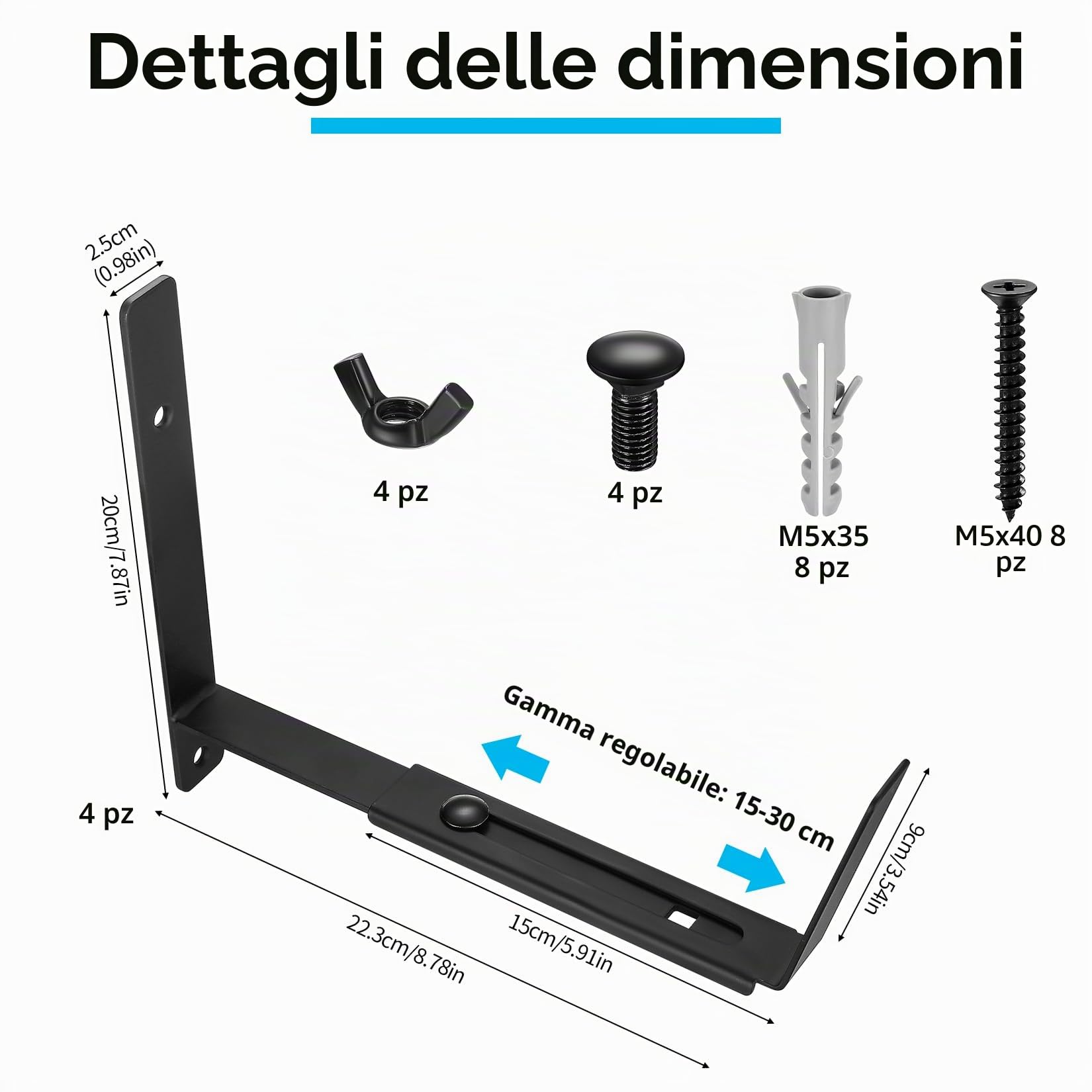 4 staffe per finestre da 15 a 30 cm, regolabili, per davanzali della finestra, fioriere per balconi, fioriere per ringhiere, staffe da appendere all'aperto per recinzioni, balconi, terrazze da