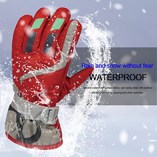 Children Ski Waterproof Gloves Winter Warm Outdoor Riding Thickening Gloves Yr.lover, Red, One Size #TOP4