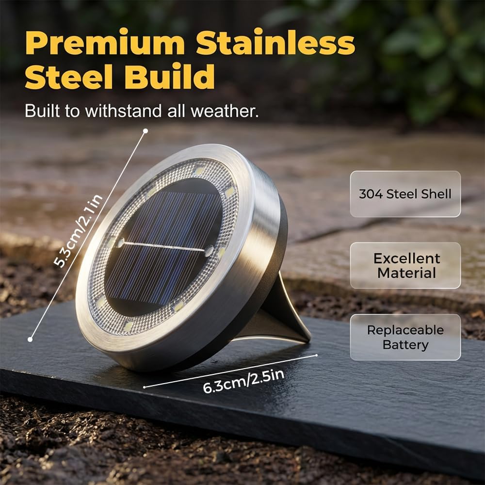 Solar Lights Outdoor Waterproof Solar Ground Lights, Outdoor Garden Solar Ground Light, Solar Powered 8 LEDs Pathway Garden Yard Patio Walkway Driveway Backyard Landscape Lighting (16, Cool Light)