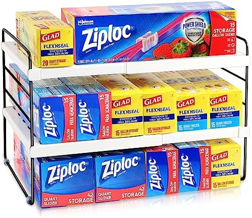 JUPELI Foil and Plastic Wrap Organizer, Expandable Kitchen Pantry Storage, Height Adjustable Cabinet Organizers and Storage, Storage Rack for Kitchen Organization, Aluminum Foil -3 Tier 9.8" to 15.6"L