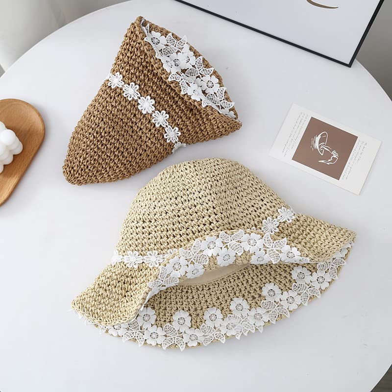 Cappello da Sole Estivo da Donna, Piccolo, Fresco, Pieghevole, in Paglia, con Fiori, per la Spiaggia, a Tesa Larga