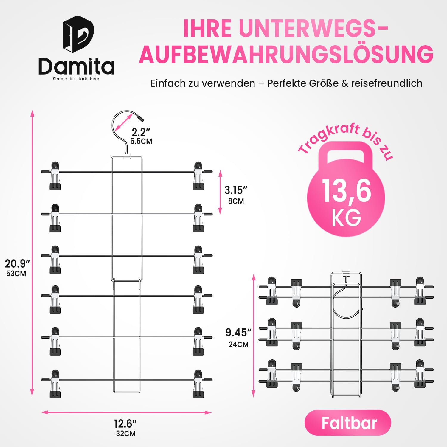 Damita Türhaken, schwarz, 6 Stück, Handtuchhalter für Kleiderbügel, stabile Edelstahlhaken zum Aufhängen von Mänteln