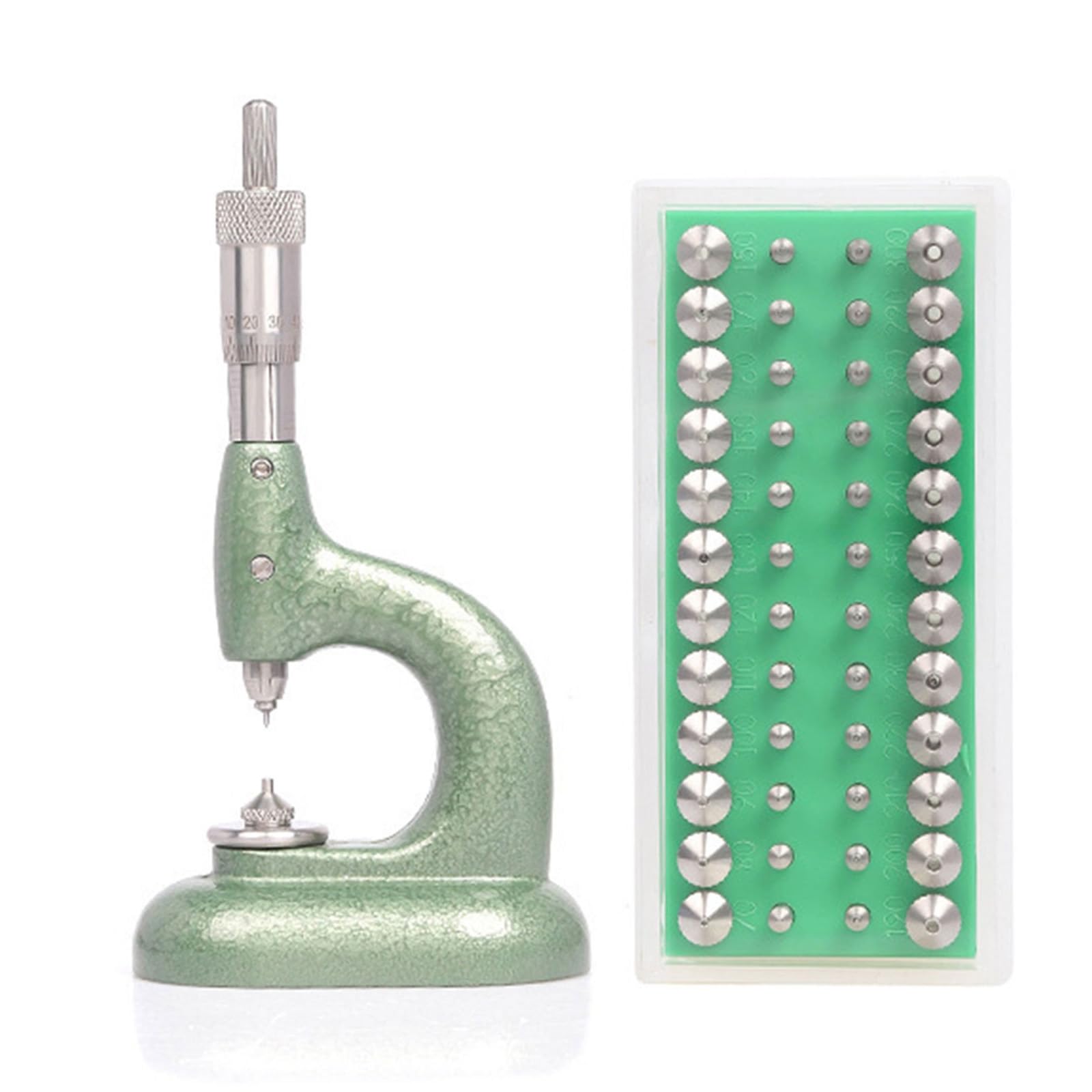 Set de prensa de reparación de relojes de aleación de aluminio, 48 sellos de joyería, diseño ergonómico para cerrar cajas de relojes y mantenimiento de joyas, herramienta de joyería relojera