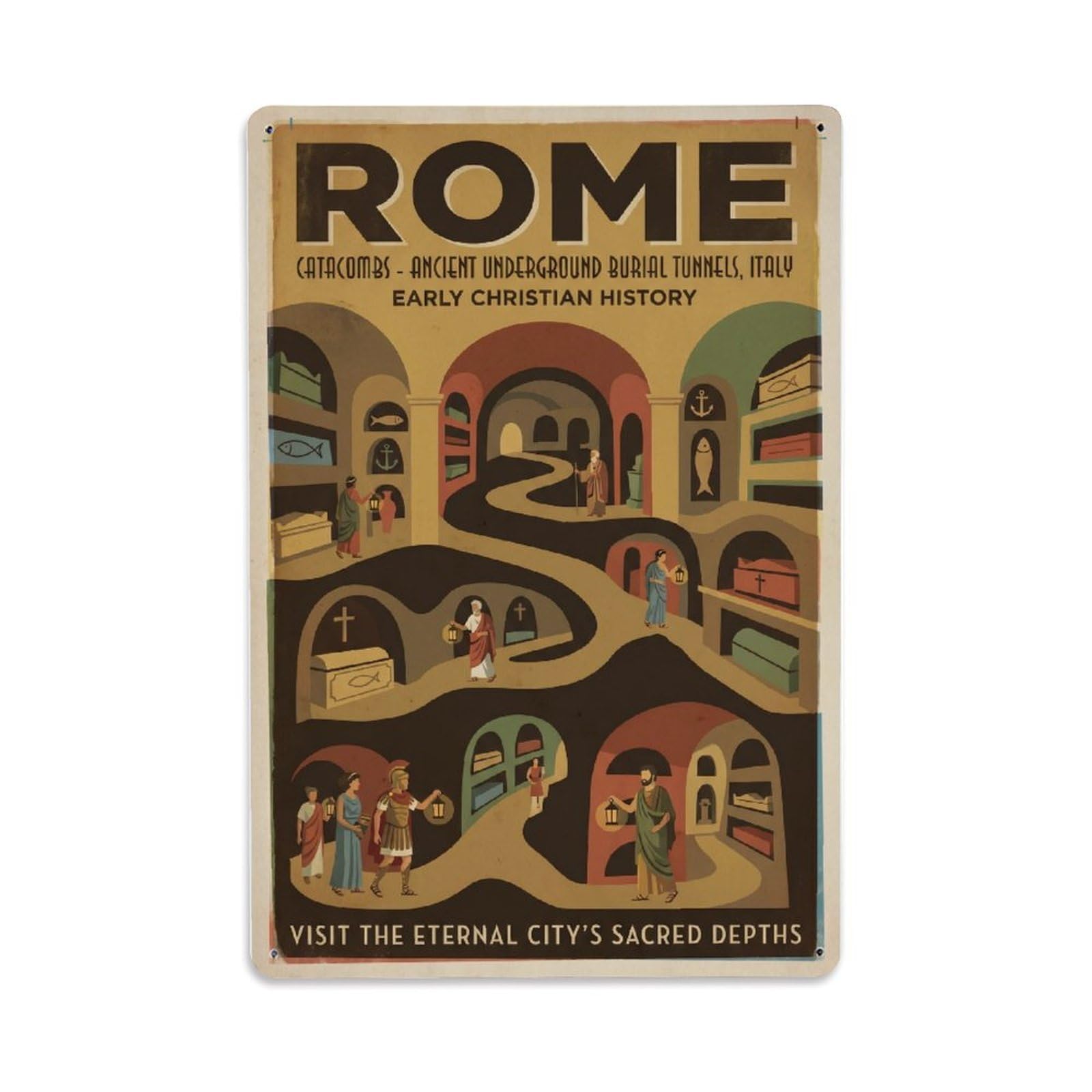 Vintage Travel Rome Catacombs Ancient Underground Burial Tunnels Italy Metal Tin Sign Plaque Wall Decor for Cafe, Club Bar, Office, Home Garden Metal Poster 8x12Inch