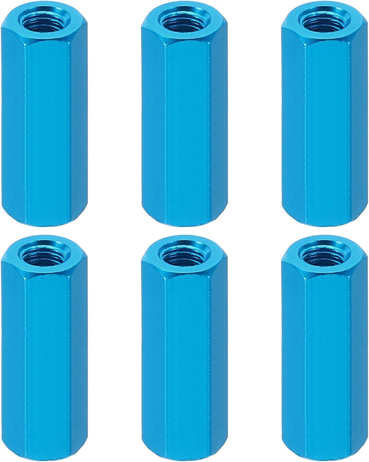 PATIKIL M3 Hex Nuts, 6pcs M3 Threaded Spacers Aluminum 22mm L Female Metal Spacer Screw Standoff for M3 Screw Bolts RC Car Drones Stacks Motherboard, Blue