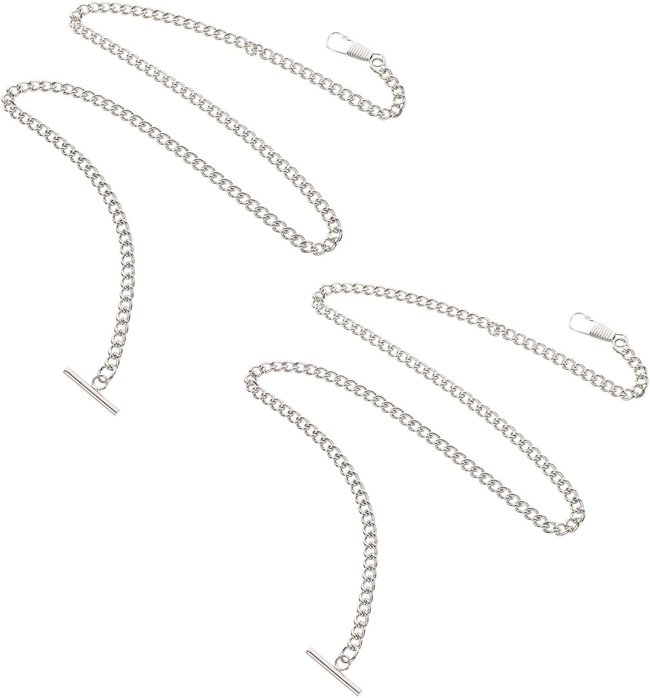 Abaodam 2pcs Silver Pocket Watch Chains for Vest and Belt Clip Iron Hanging Chains with Clasps Classic Mens Accessories for Formal and Casual Wear
