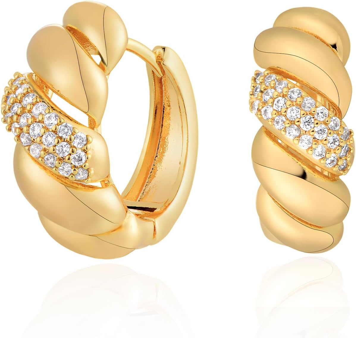 Gold Huggie Hoop Earrings 14K Gold Plated Dainty Chunky Thick Hoop Diamond Cubic Zriconia Inlay Sleeper Tiny Delicate Boho Beach Simple Hypoallergenic Jewelry Gift for Her