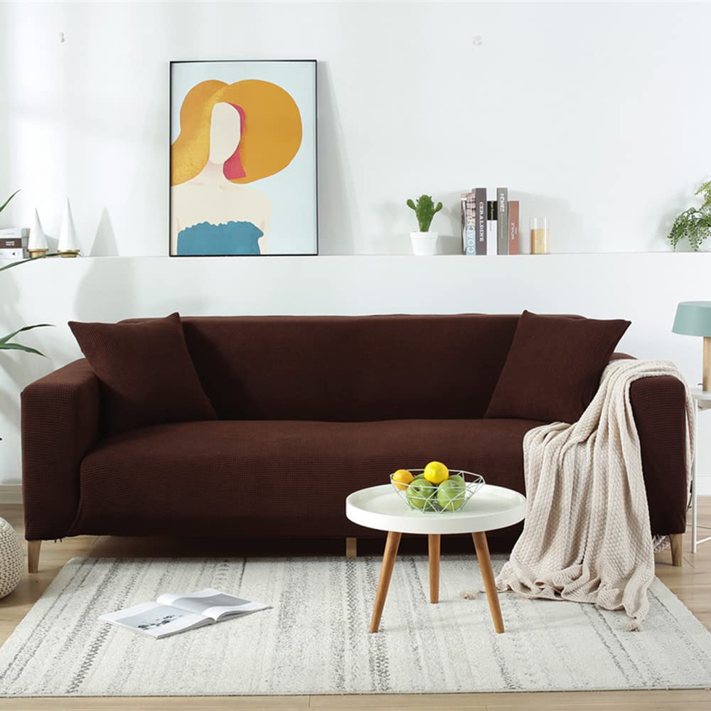 Housse de canapé jacquard extensible grand format carreaux marron
