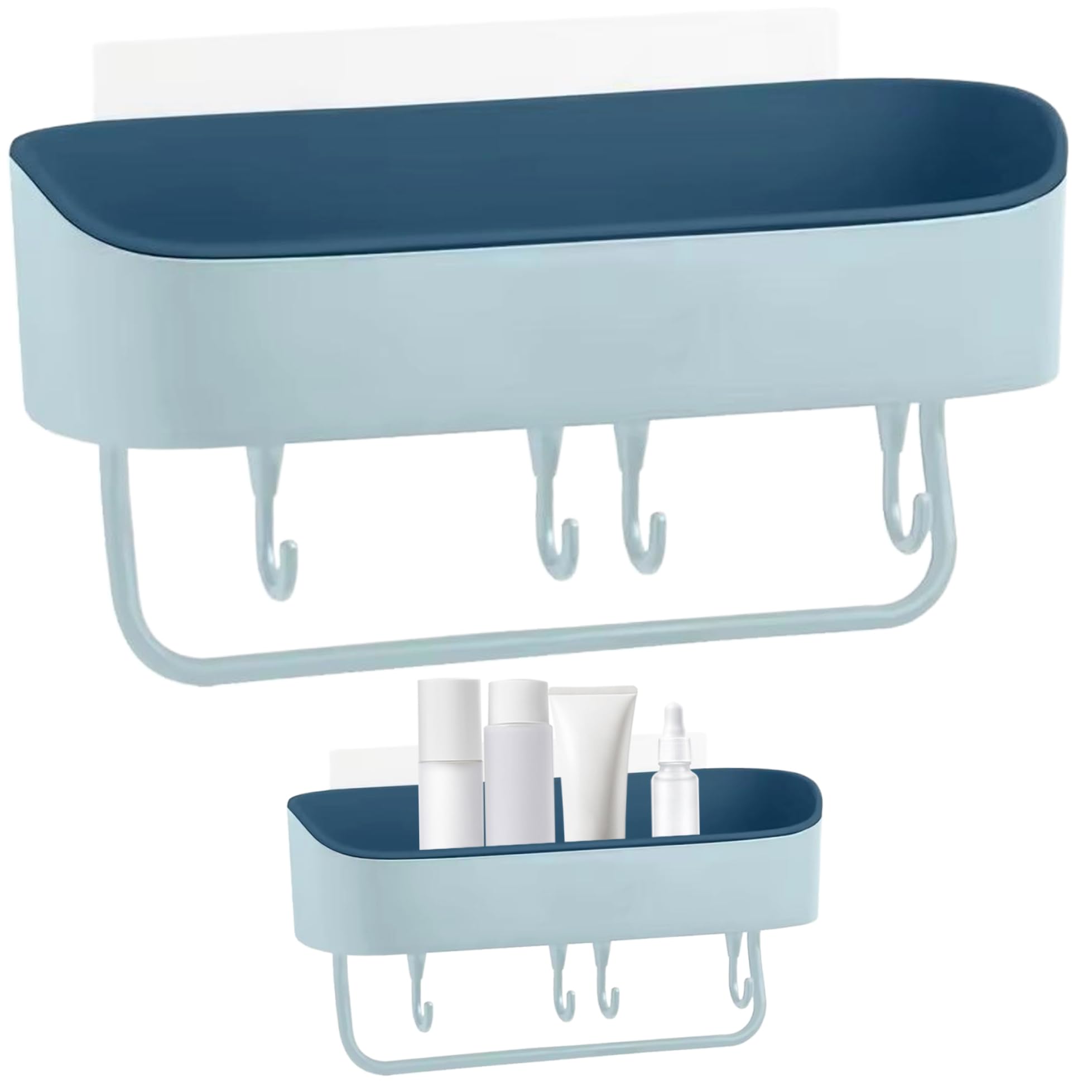 Shower Caddy Plastic Draining Suction Cup Storage Rack with 4 Hooks Multi-functional No Drill Wall Shelf with Strong