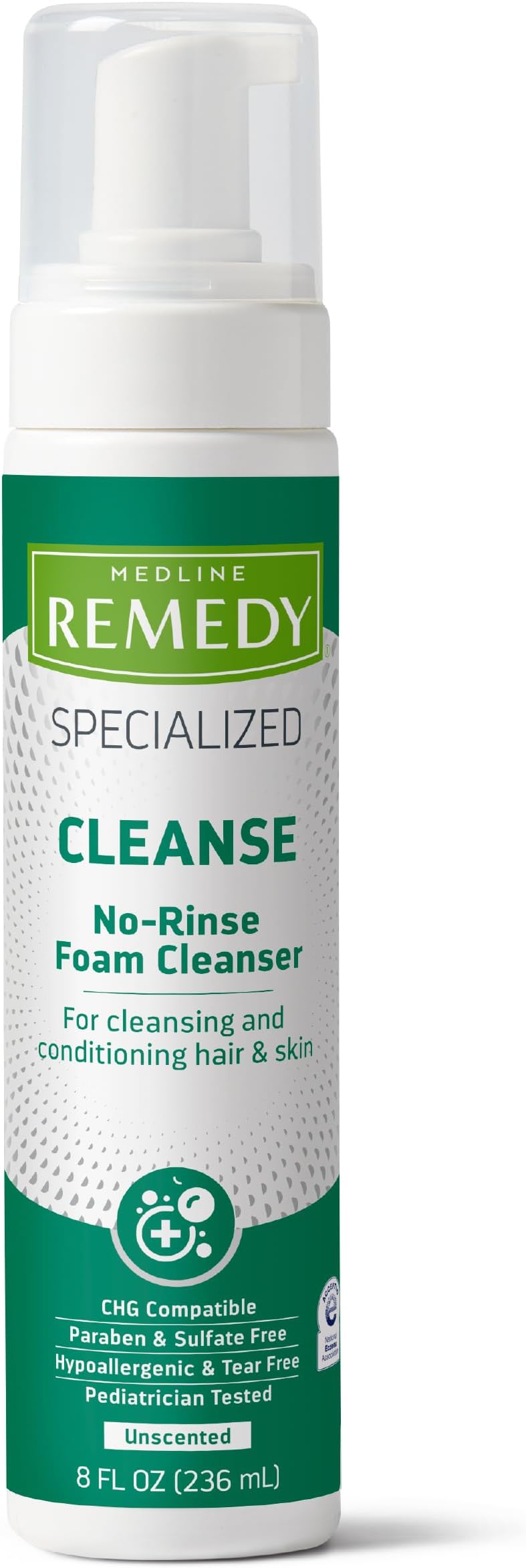 Remedy Specialized No-Rinse Foam Cleanser (8 oz), Unscented, Moisturizing Body Wash, Incontinence Care, Skin Nourishing, For Hair and Dry Skin, Gentle, Eczema Seal, Sulfate-Free
