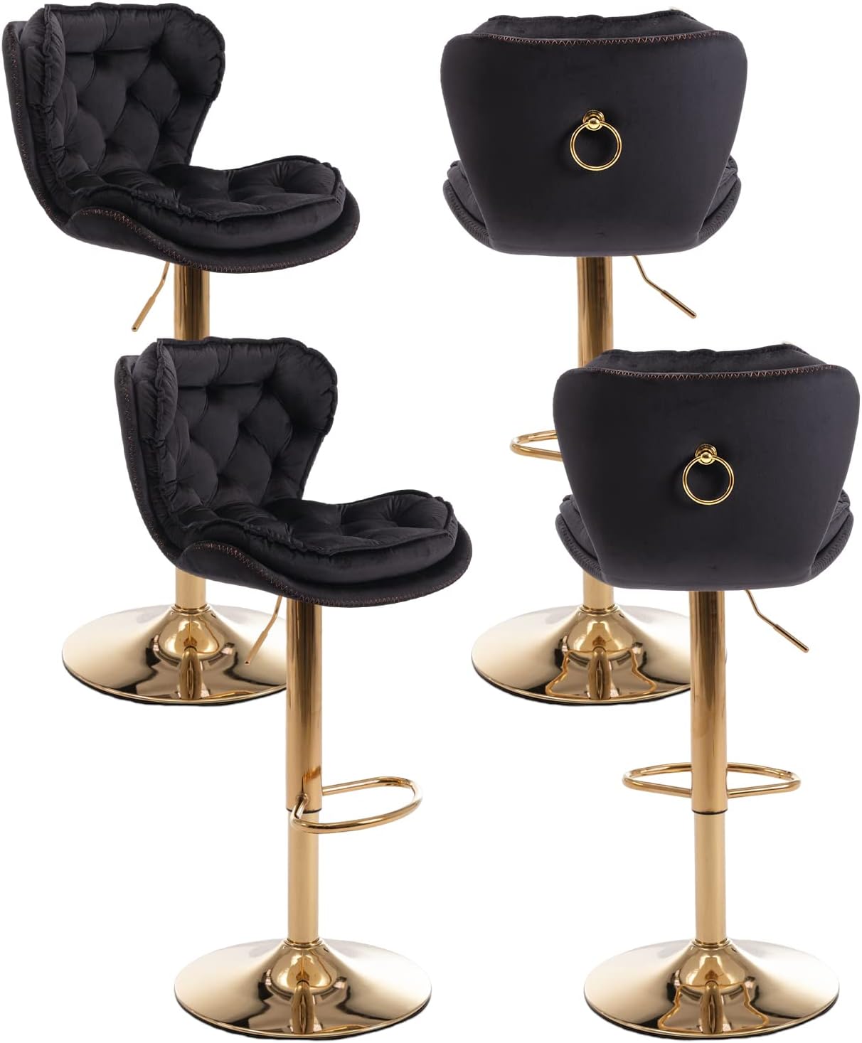 Velvet 360° Swivel Bar Stools Set of 2, Modern Height Adjustable Swivel Barstools Counter Chairs with Back & Golden Metal Base for Pub, Kitchen, Cafe,Dining Room (2, Gray)