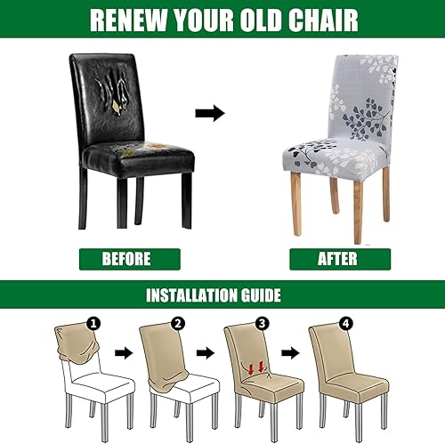 Miniatura 4 de CRFATOP Juego de 4 fundas para sillas de comedor con fundas para silla de banco, fundas para sillas de comedor, fundas tapizadas para silla de