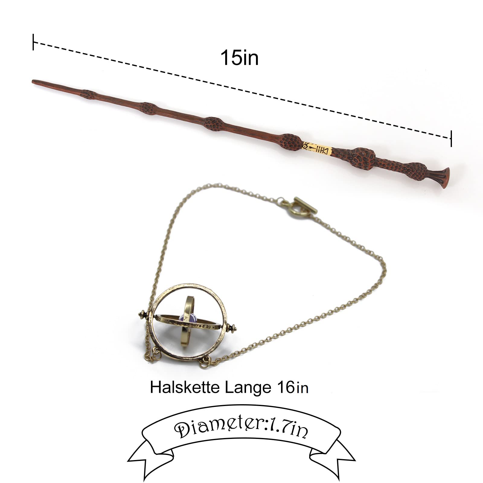 ZYMR Albus Dumbledore Baguette en bois de sureau Harry Potter avec boîte cadeau, carte inversée en feuille de sort, parfaite pour cosplay, carnaval, Halloween, fêtes à thème d'anniversaire