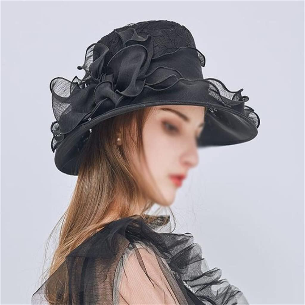 MZDM Temperament Foldable Female Hat Soft Lace Bow Sunshade Hat Summer Outdoor Sunscreen Sun Hat (Color : E, Size : 56-58cm) : Clothing, Shoes & Jewelry