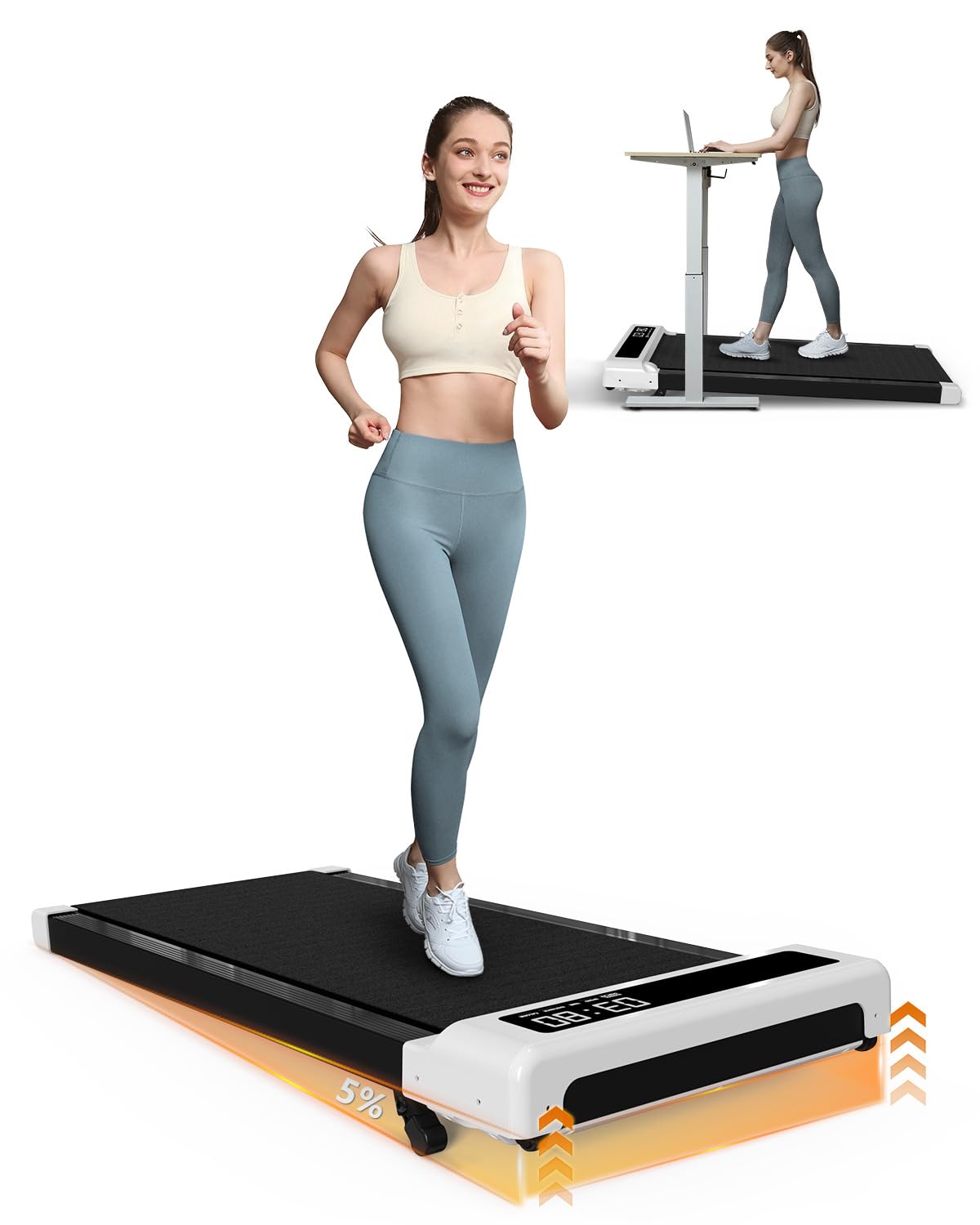 Walking Pad Treadmill Under Desk,Office Home Under Desk,265 lbs Capacity Compact Mini Treadmill 2.5HP 2 in 1 Walking Jogging with Remote Control.LED Display