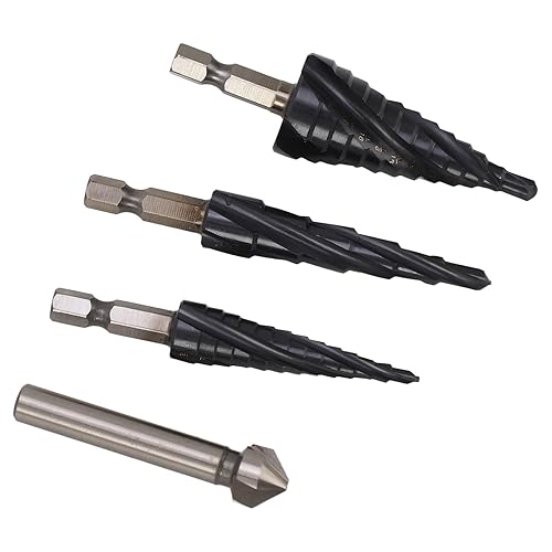 Miniatura 8 de M35 Cobalt Step Drill Bit Set, 4 Spiral Flute Step Bits with 14 Inch Shank, Multi Functional Step Bit for Metal Wood Plastic, Includes 3 Step Bits