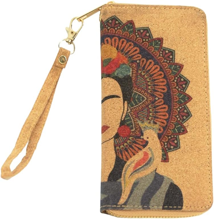 Frida Kahlo Cork Vegan Wristlet Wallet Mexican Art Design