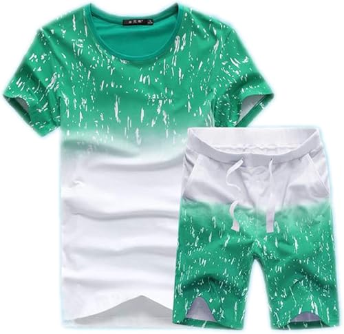 xzbailisha Conjunto casual de 2 piezas para hombre, diseño de camuflaje, manga corta, cuello redondo, camisa y pantalones cortos