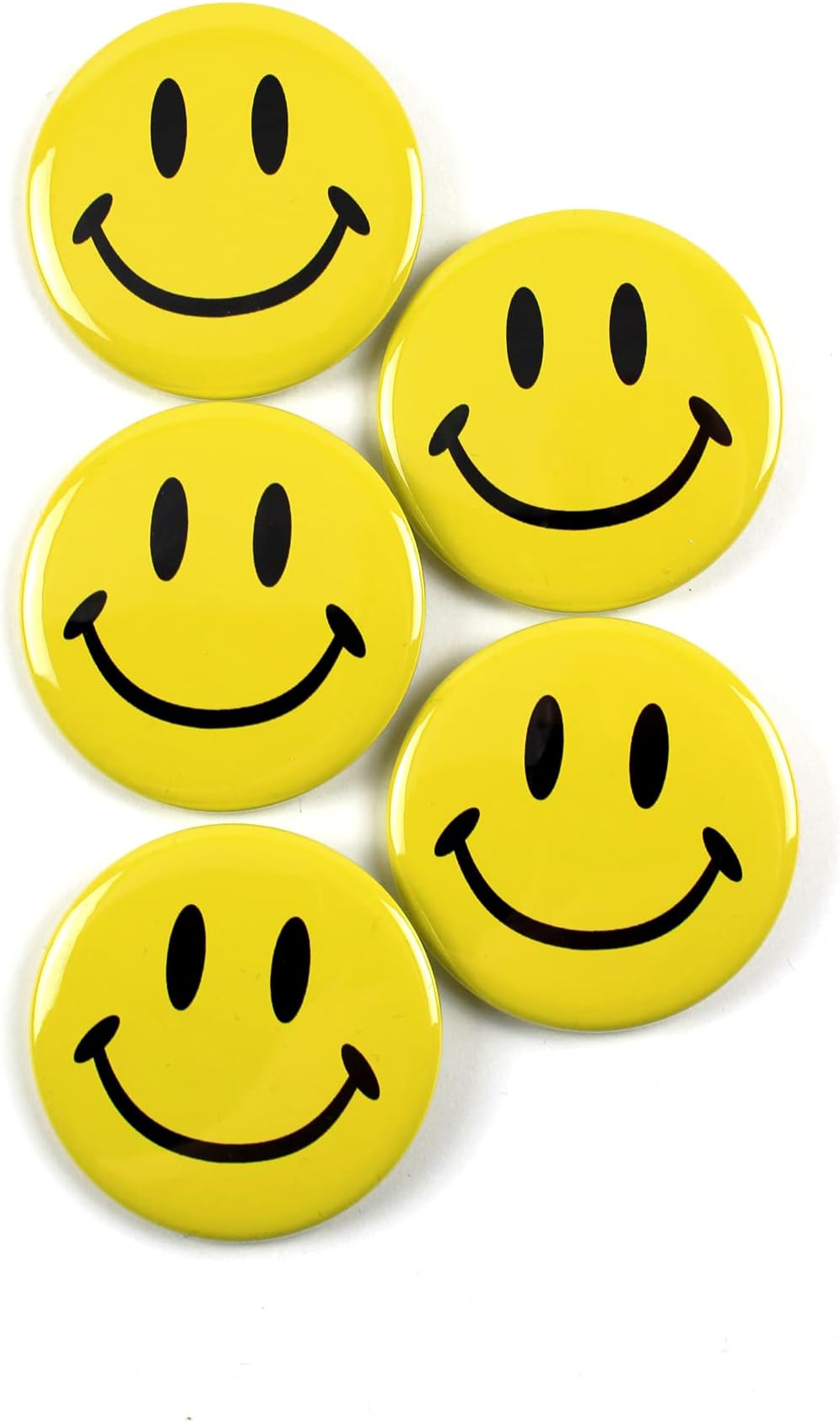 Smile Face Pinback Buttons โ Classic Round Badge, Durable Metal with Secure Pinback, Ideal for Backpacks and Clothing โ Emoji Novelty Pins for Parties, Giveaways and Everyday Wear, 2.25 Inch (5 Pack)