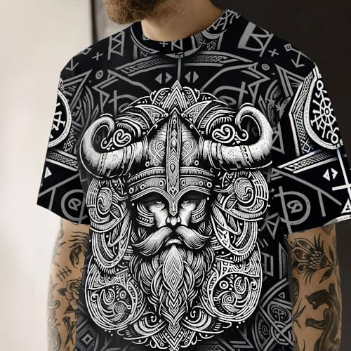 Red Odin's 3D Print T-Shirt, Viking Rune Short Sleeve Tee, Gift for Men, Viking Tattoo Unisex Shirts4
