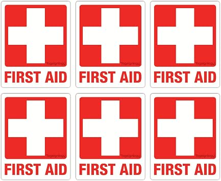 Reflective First Aid Kit Stickers 6 Pack, 2.5 x 2 in - High Visibility Engineer Grade Weatherproof Vinyl Labels for Medical Box, Safety Sign & Emergency Kits 12-Year Fade Proof