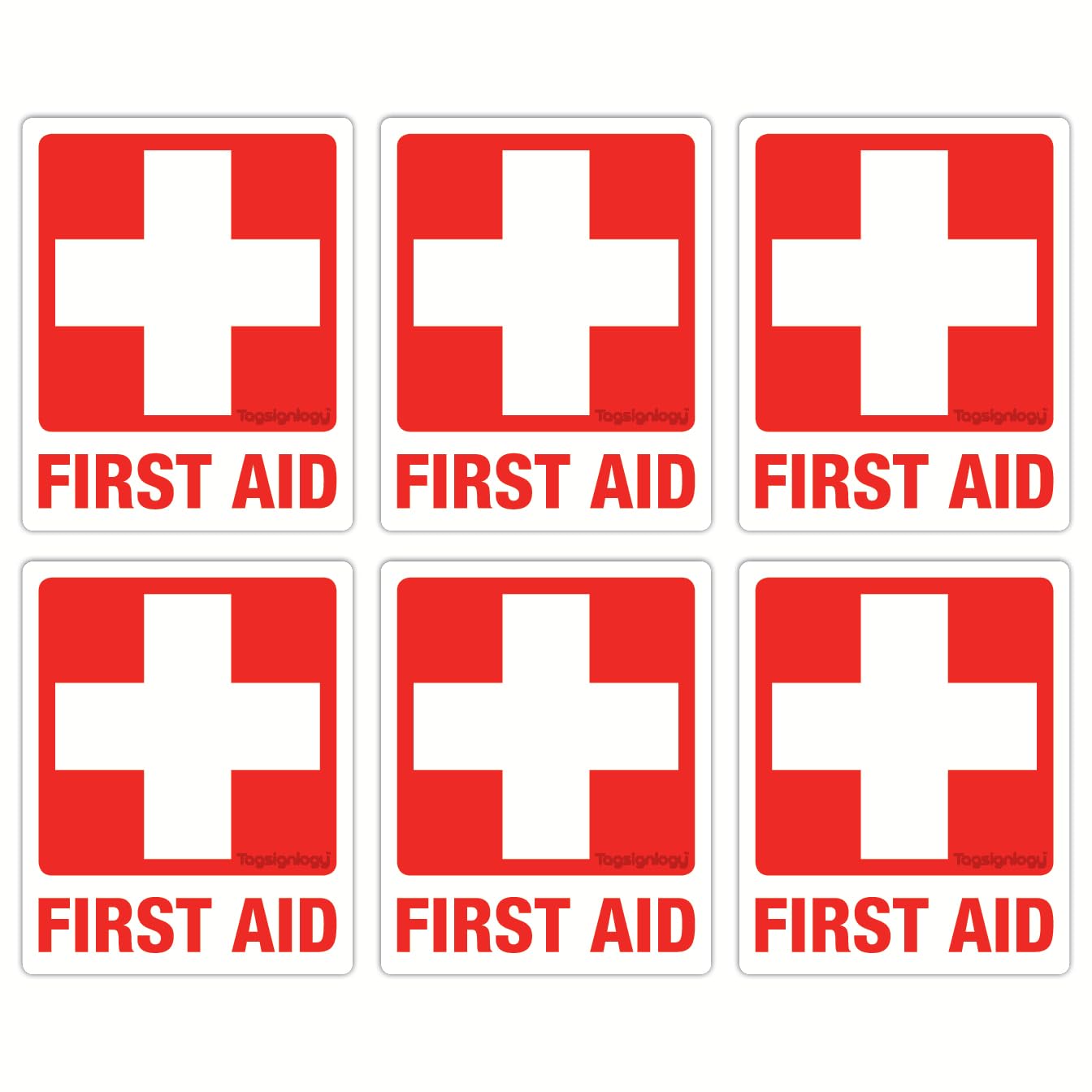 Reflective First Aid Kit Stickers (6 Pack, 2.5 x 2 in) - High Visibility Engineer Grade Weatherproof Vinyl Labels for Medical Box, Safety Sign &amp; Emergency Kits (12-Year Fade Proof)