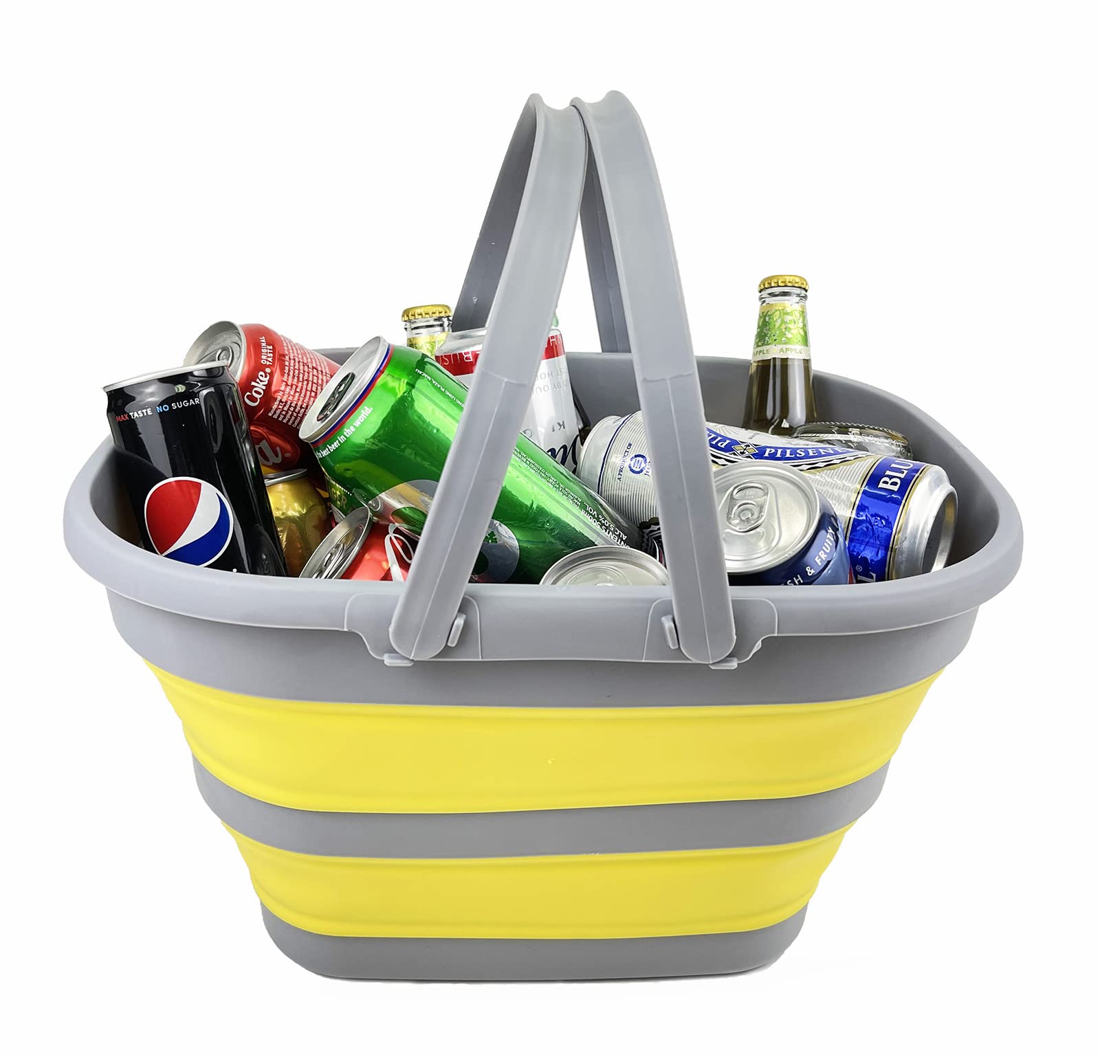 Cesta plegable SAMMART de 17 l con asa, cráter portátil para cesta de al aire libre, (gris oscuro/amarillo claro,1)