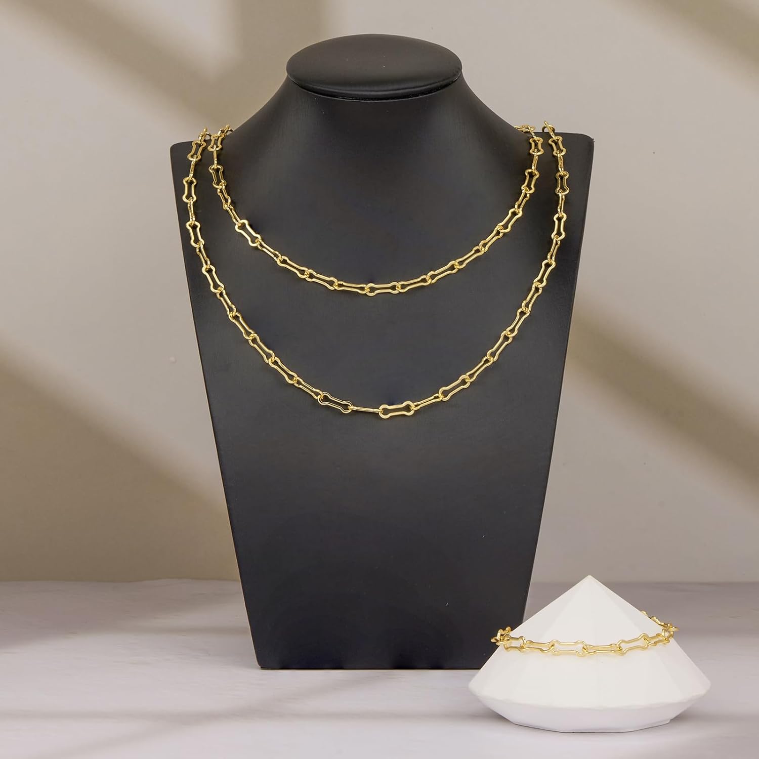 YOUBEIYEE 9.8 Feet Chains for Jewelry Making 18K Gold Plated Chain Roll Bone Link with Jump Rings and Lobster Clasps - Image 7